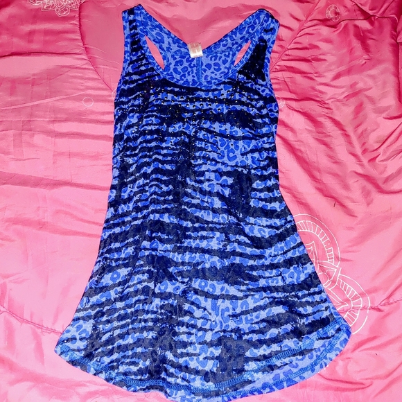S 3/5 blue cheetah zebra stud tank top - Picture 2 of 3